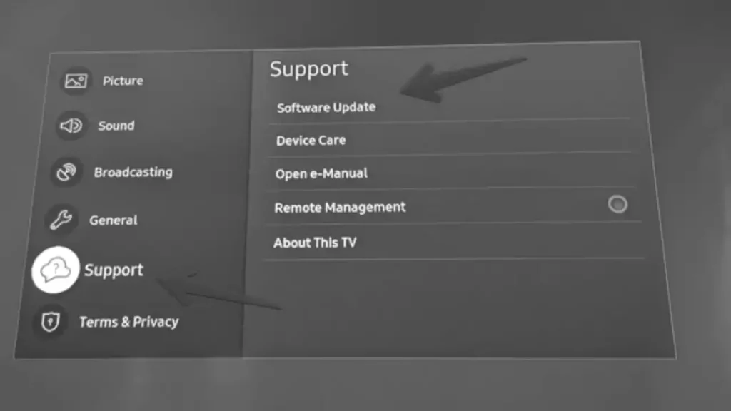 Check Software Updates on samsung TV