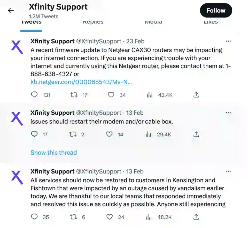 xfinity support server udfald opdatering